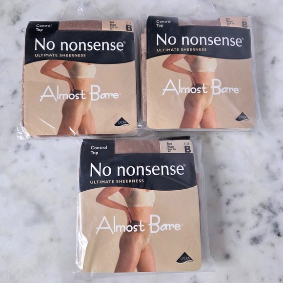 No Nonsense Almost Bare 3 BareBisque Pantyhose B ControlTop SheerToe Nylon Lycra - Picture 1 of 2